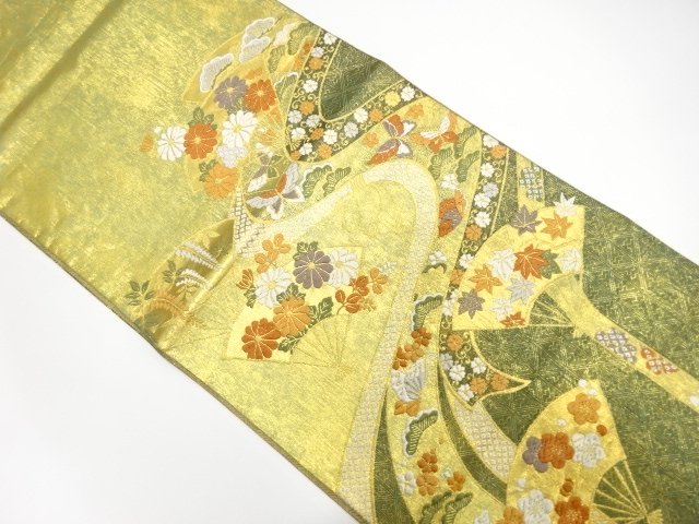 JAPANESE FUKURO OBI / WOVEN FLOWER FOLDING FAN PATTERN